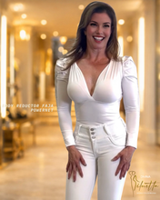 Cargar imagen en el visor de la galería, Body Reductor Manga Larga Escote Cruzado (Blanco)
