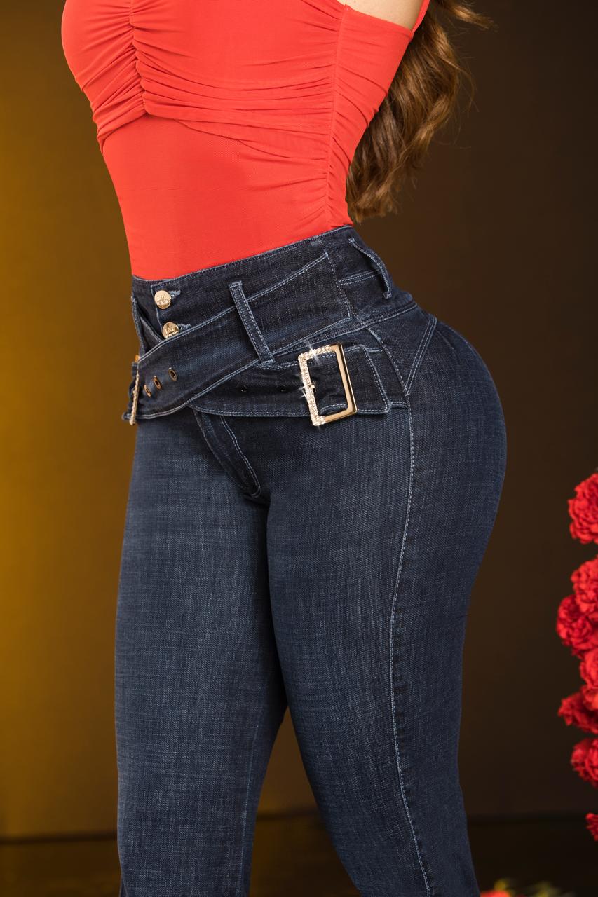 Pantalón Campana Azul Cinturones Horma Colombiana