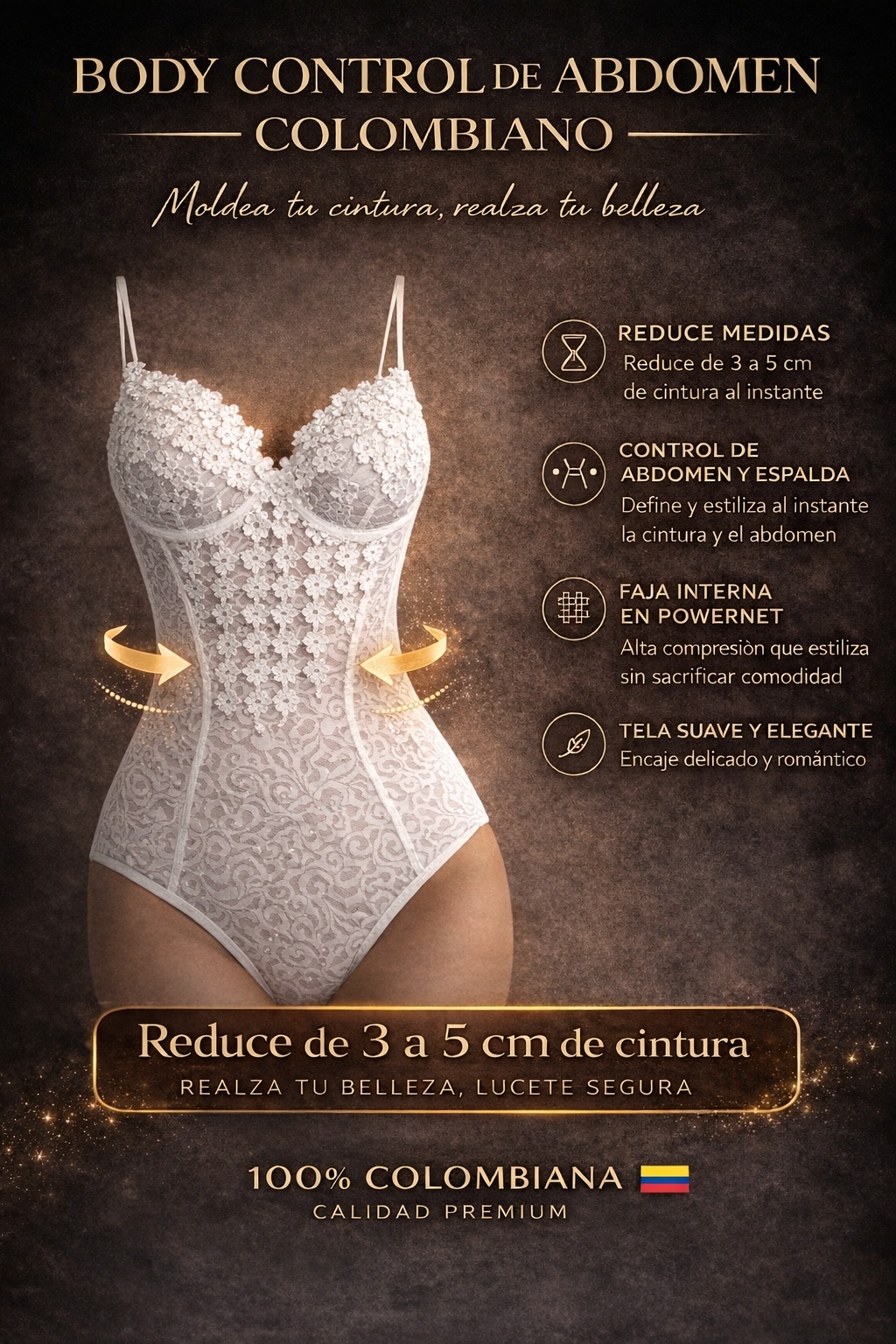 Body Control Blanco Premium con Encaje – Moldea y Realza