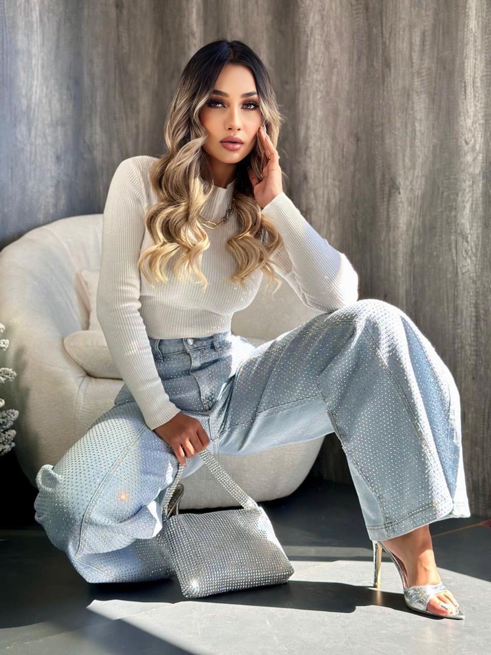 ✨ Jeans Wide Leg Brillantes – Edición Glam